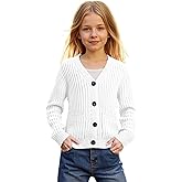 Yesfashion Girls' Cardigans Sweater Long Sleeve Button Down Sweaters V Neck Cable Knit Outerwear with Pockets
