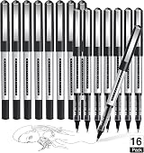 AKARUED 16 Pack Rollerball Pens 0.5mm Black Gel Ink Quick-Dry