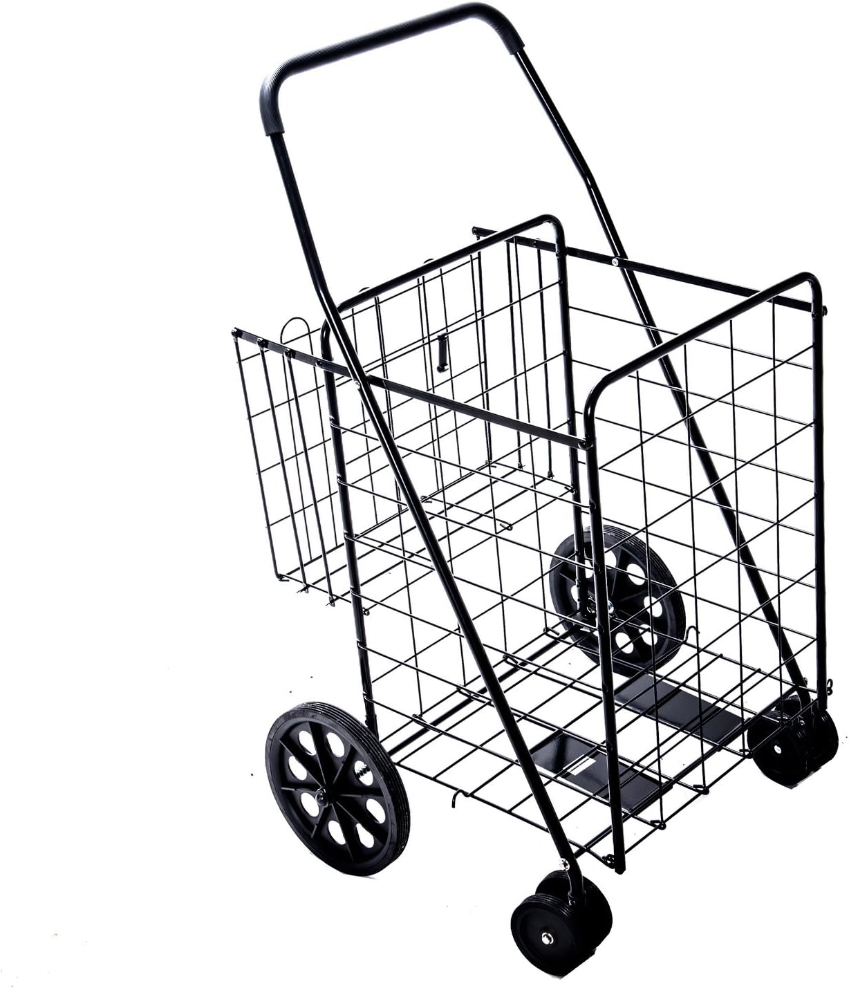 LS Jumbo Deluxe Folding Shopping Cart with Dual Swivel Wheels and Double Basket- 200 lb Capacity : Office Products