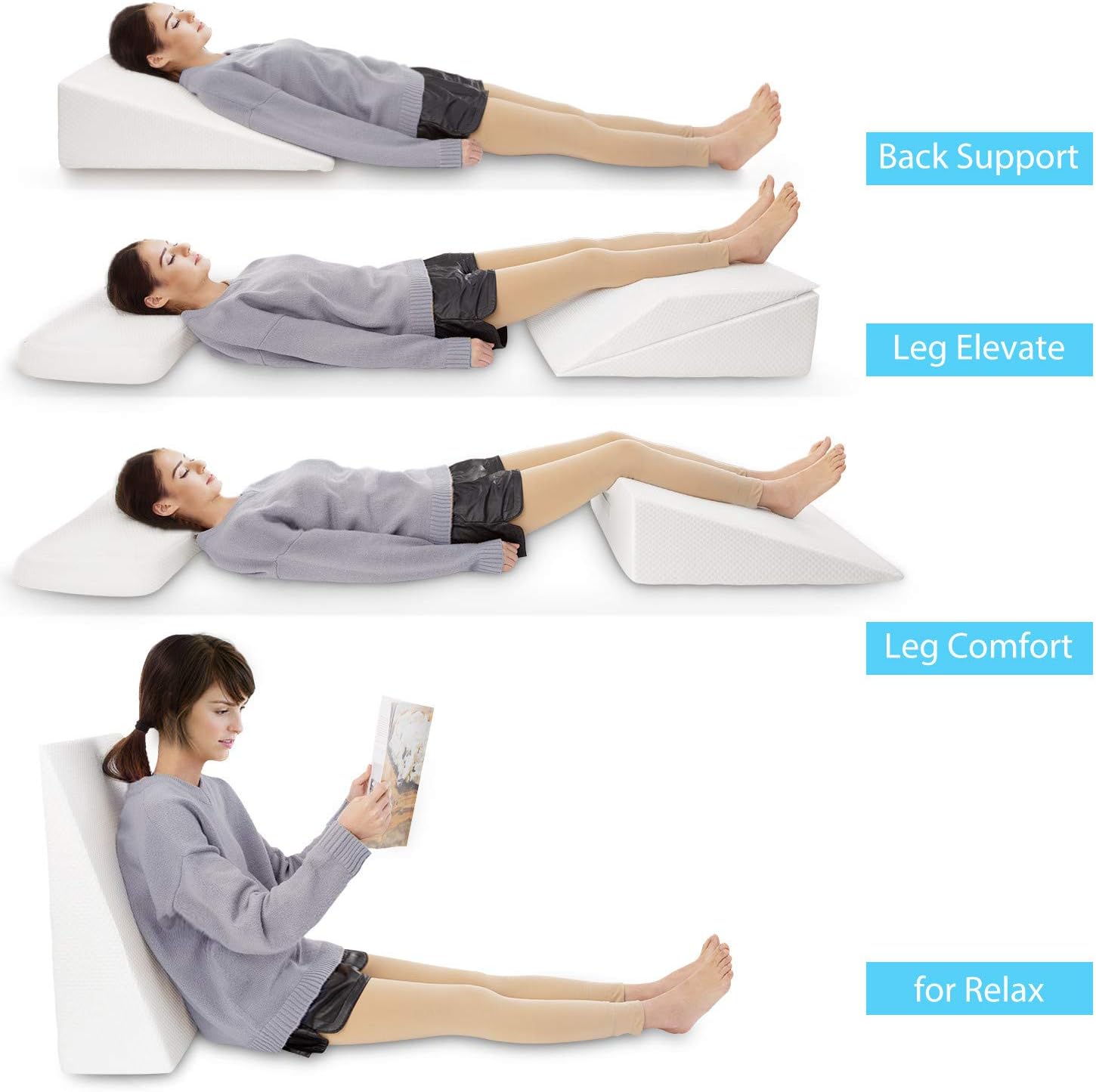 JOYPEA Wedge Pillow Set 3 in 1- Foam Bed Wedge Pillow& Reading Pillow & Back Support Wedge Pillow - for Back and Legs Support, for Back Pain, Leg Pain, Pregnancy, Joint Pain(White): Home & Kitchen