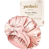YANIBEST Adjustable Satin Bonnet for Sleeping, Double Layer Silk Bonnet with Tie Band for Women, Sleep Cap Curly Natural Hair, Pink