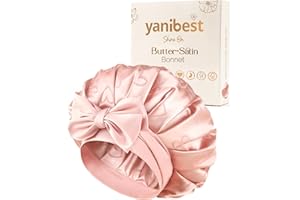 YANIBEST Adjustable Satin Bonnet for Sleeping, Double Layer Silk Bonnet with Tie Band for Women, Sleep Cap Curly Natural Hair, Pink