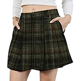 HERBATOMIA Women’s Mini Plaid Pleated Skirt Tartan High Elastic Waisted Short Fall Vintage Skirts for Women with Pockets