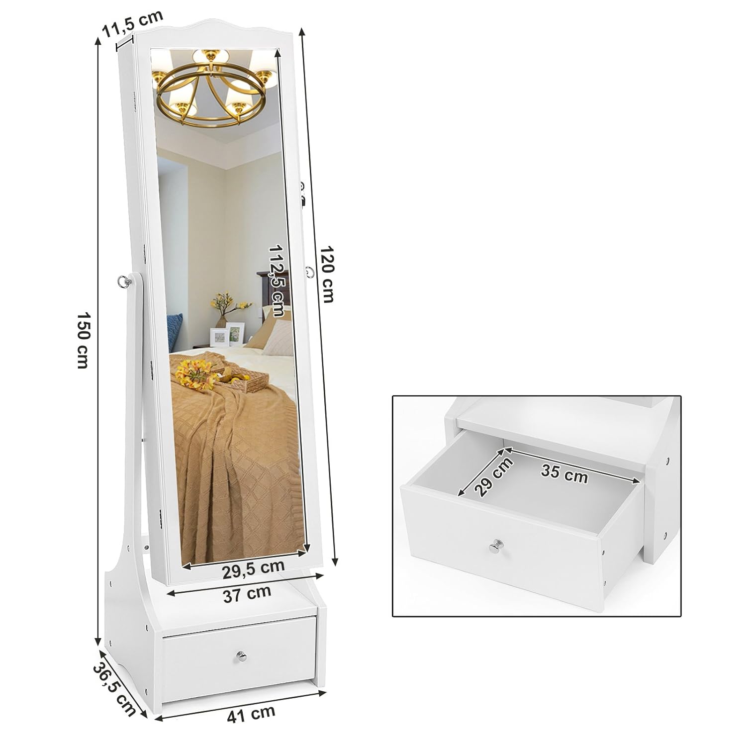 SONGMICS Armario Para Joyas Espejo Joyero Con Luces LED Armario Joyero