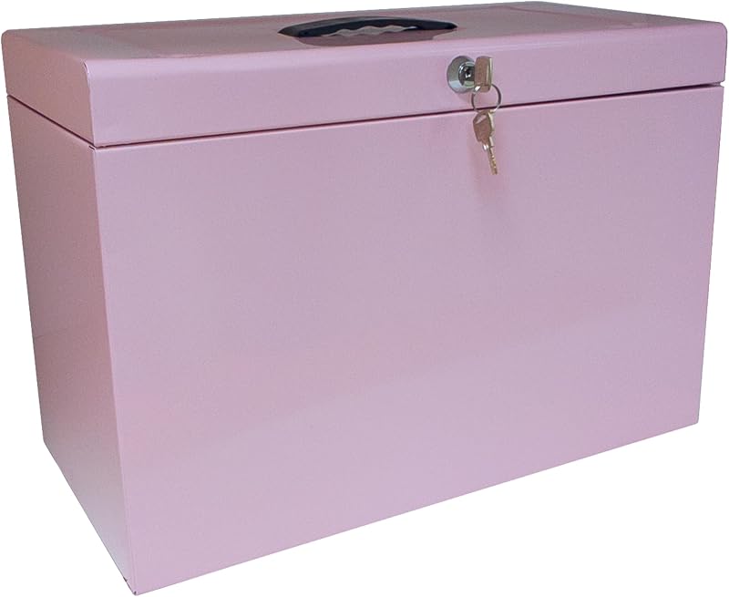 Cathedral A4+ Steel File Box Pastel Pink with 5 Suspension Files UK Brand