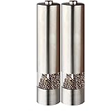 Pepper Mill LED Illuminated Electronic Stainless Steel Salt and Pepper Mill Set with Adjustable Grinder Flat Headed 2 (box)- Silver