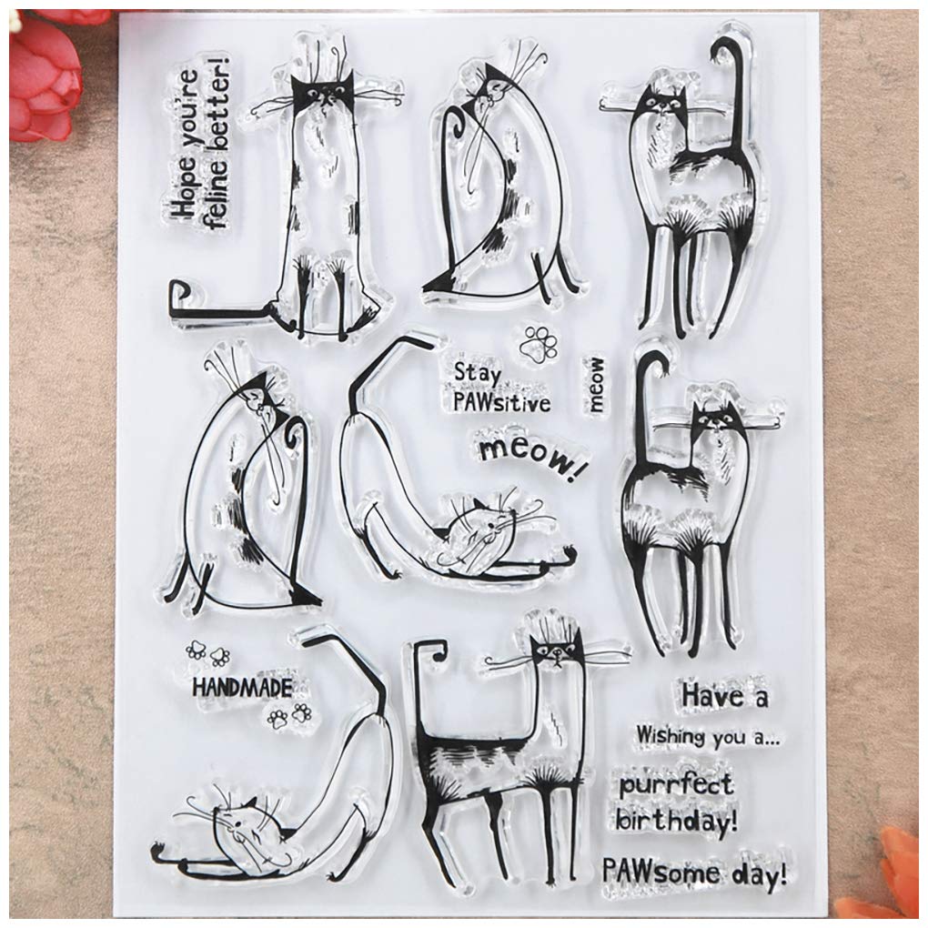 Kwan Crafts Cat Handmade Birthday Clear Stamps for Card Making Decoration and DIY Scrapbooking