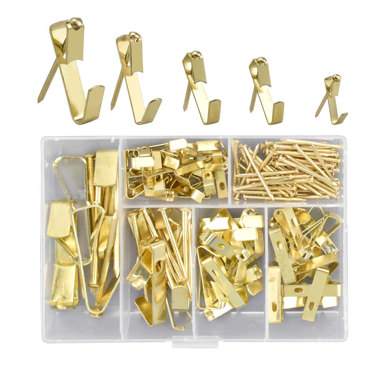 Picture Hangers with Nails,YMWALK 130 Pcs Heavy Duty Photo Picture Frame Hooks Professional Picture Hanging Kit on Wooden/Drywall Hanging Hardware for Canvas,Office Pictures,Clock,Mirror