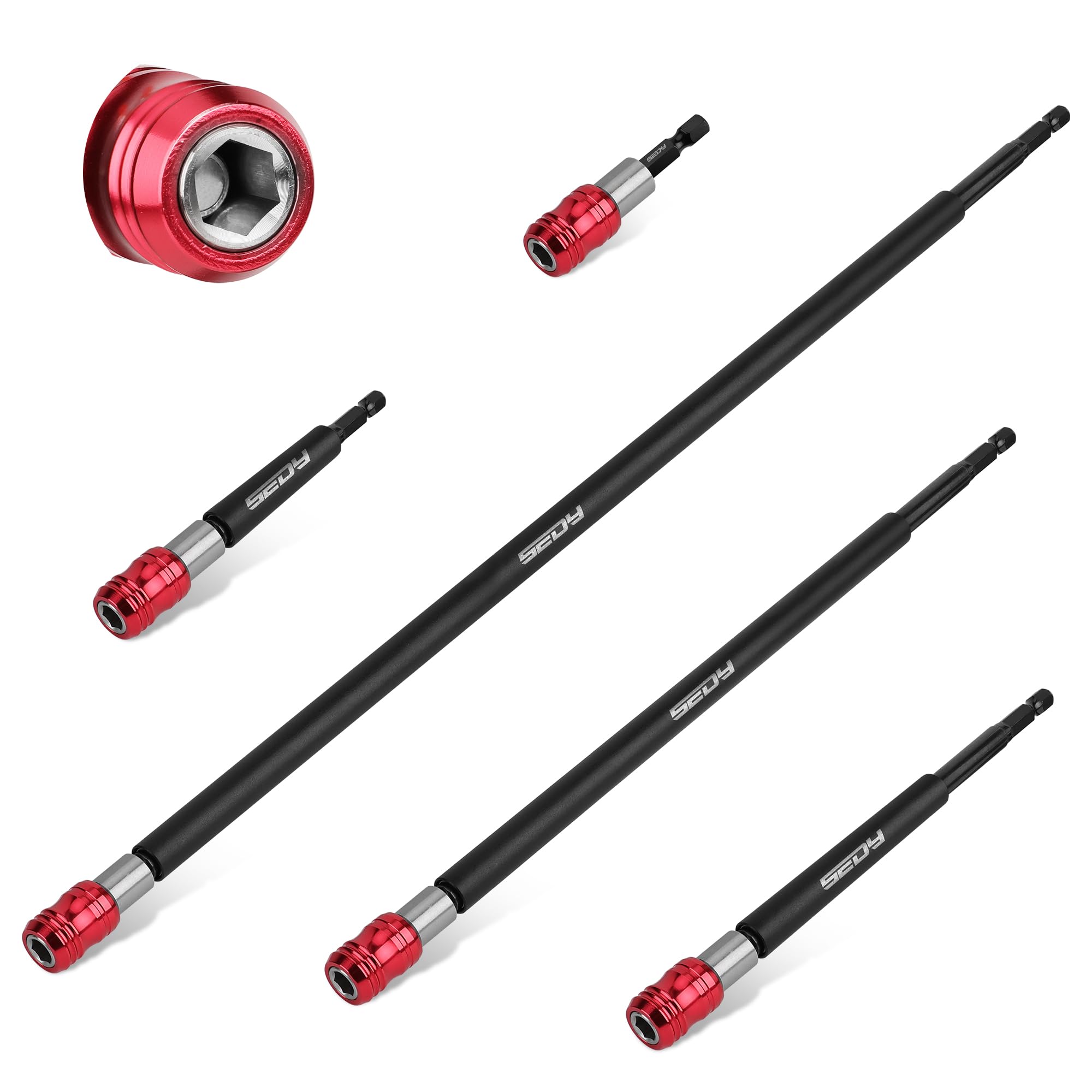 Photo 1 of 5-Piece 2", 4", 6", 12", 17" Extra Long Magnetic Screwdriver Bit Holders, 1/4 Inch Hex Shank Quick Release Extension Adapter, Durable CR-V Steel, Universal Fit for Impact Driver Bits