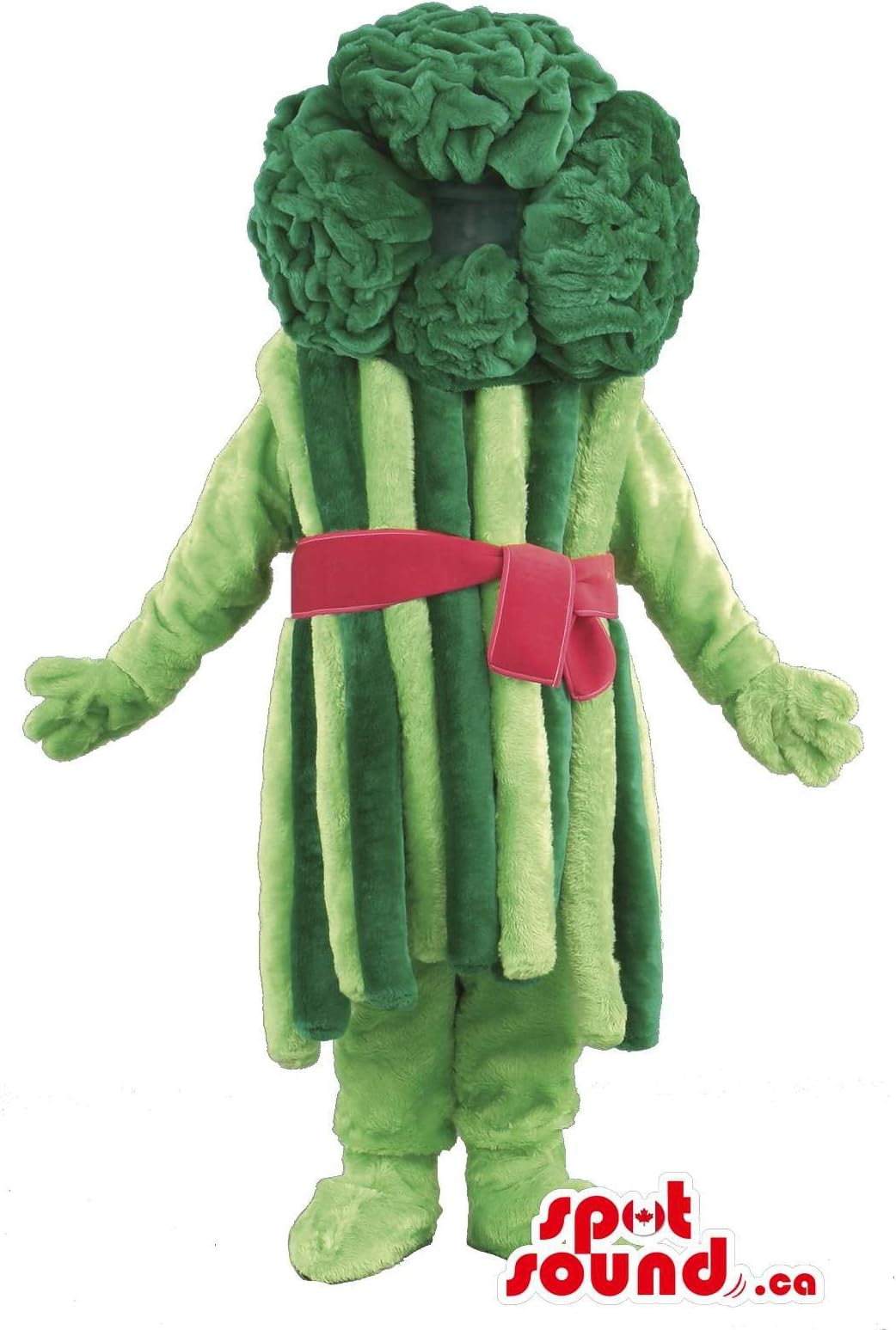 Green Asparagus Vegetable Mascot SpotSound US With Red Ribbon And No Face