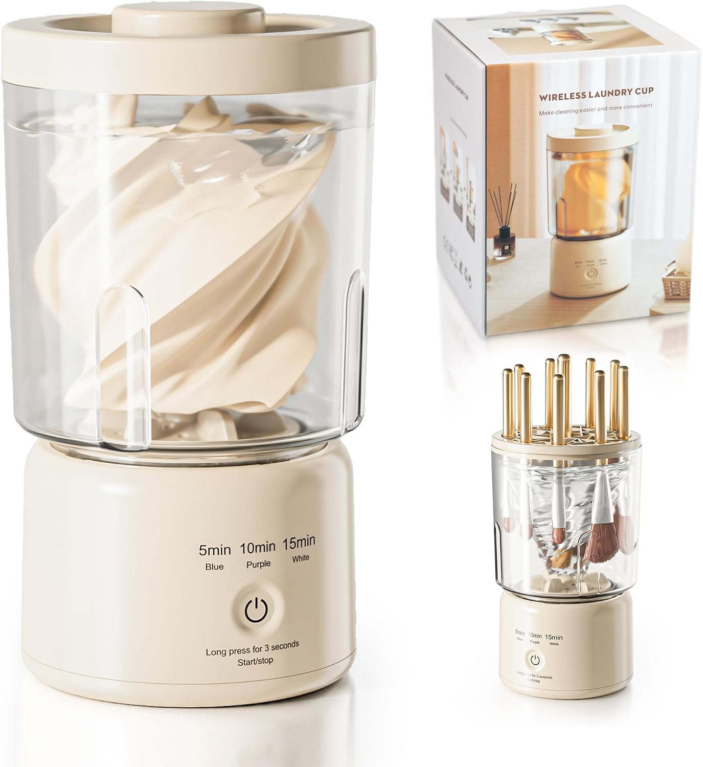 Portable Mini Washing Machine, Underwear Washing Machine Small Clothes Washer Makeup Brush Cleaner Machine Underwear Washer for Home, Hotel, RV, Travel & Camping(Khaki)