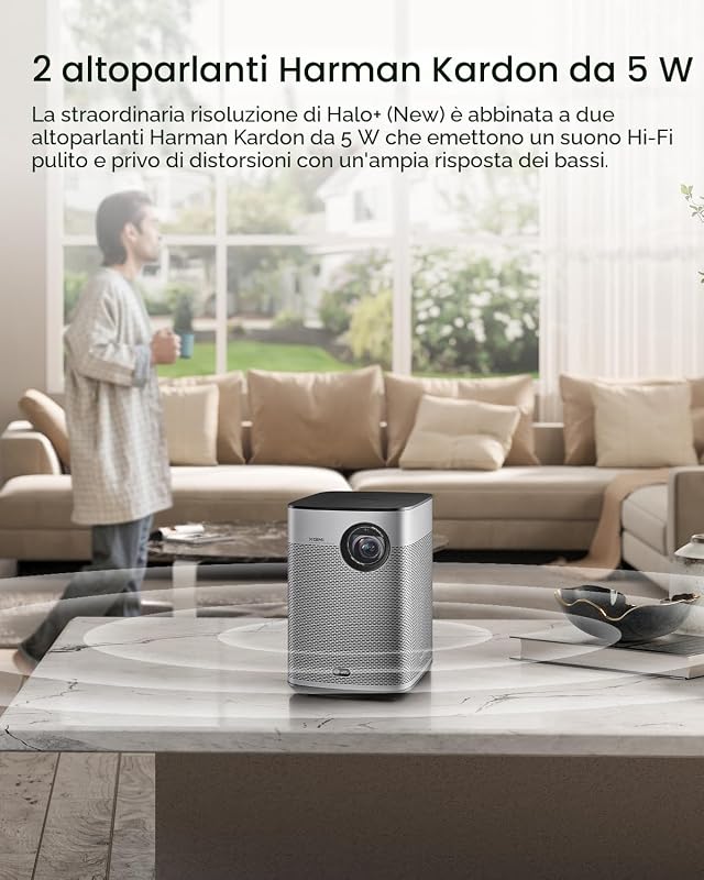 Halo+ GTV Proiettore Portatile 1080P, 700 Lumen ISO