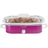 MegaChef 3.5 Quart Rectangle Casserole Slow Cooker with 3 Temperature Settings, Carry Handles and Locking Tempered Glass Lid (Purple)