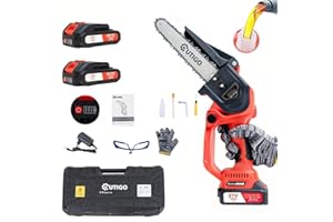 OUTIGO Mini Chainsaw with Battery, 8 inch Electric Chainsaw with 2 * 21V Batteries, Small Chain Saw with Safety Lock and Strong Motor for Tree Trimming, Mini Cordless Electric Chainsaw 800 W