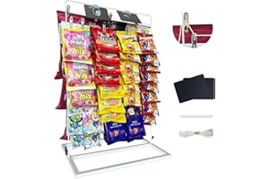 EAVAN Chip Rack Display Stand with Thickened Base,Snack and Chip Bag Holder,Concession Stand Supplies with 60 Chip Clips,Snack Organizer for Pantry with Anti-Loss String,Chip Stand Display for Party,White,L