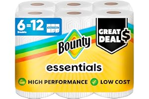 Bounty Essentials Select-A-Size Paper Towels, 6 Double Rolls, White, 108 Sheets Per Roll
