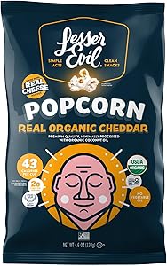 LESSEREVIL Organic Real Cheddar Popcorn, 4.6 OZ