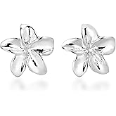 AeraVida Petite Hawaiian Plumeria Flower Sterling Silver Post Earrings | Delicate Floral Studs for Women | Tropical Island-Inspired Jewelry