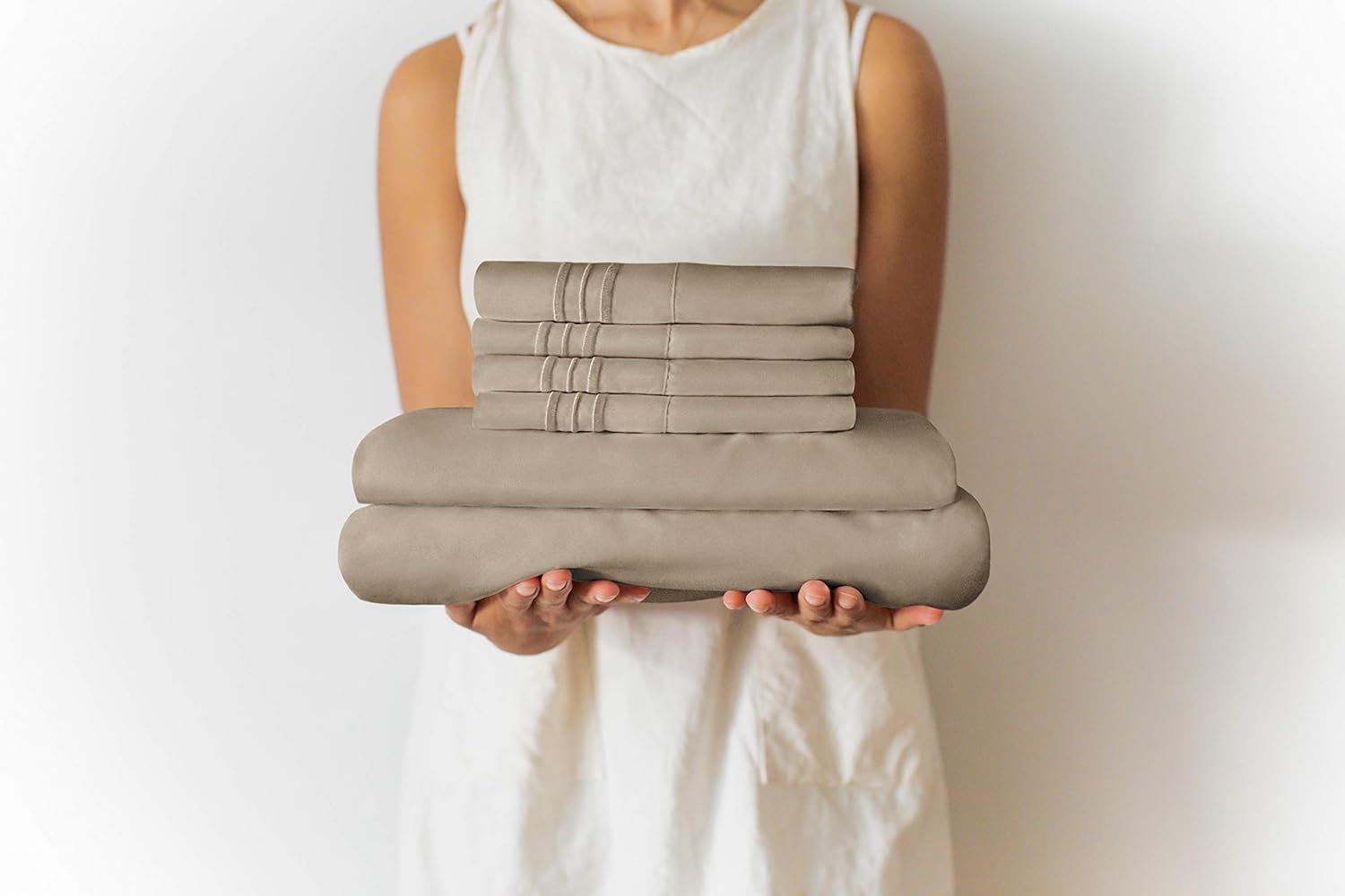Split King Size Sheet Set - 7 Piece Set - Hotel Luxury Bed Sheets - Extra Soft - Deep Pockets - Easy Fit - Breathable & Cooling - Wrinkle Free - Comfy - Tan Beige Bed Sheets - Split Kings Sheets: Home & Kitchen