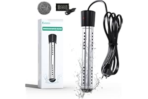BSEED Immersion Water Heater Electric, 2000W Fast Heating Portable Water Heater with 304 Stainless Steel Guard & Digital LCD Thermometer, Heats 5 Gallons in Minutes for Camping, Bath & Small Pool