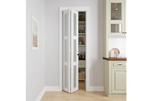 COSHOMER Bifold Doors for 24" x 80" Opening, 3-lite Tempered Frosted Glass Closet Folding Doors with Hardware kit Included, Easy Assembly, White