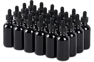 SprayDroplet 24 Pcs, 2oz Glass Dropper Bottle, Leakproof Tincture Bottles with Dropper, Black Reusable Eye Dropper Bottle, for All Kinds of Liquids (Black, 2oz-24pcs)