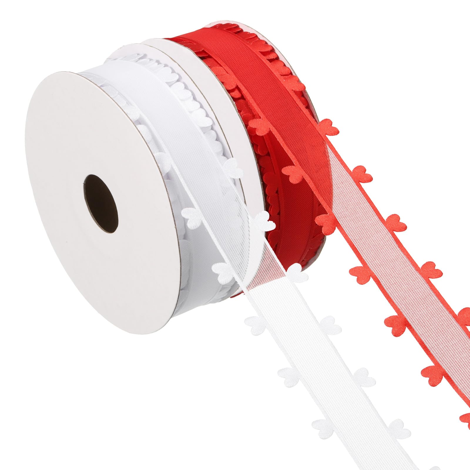 PATIKIL 1 Inch x 20 Yard Organza Chiffon Ribbon Set, Sheer Heart Decorative Ribbon for Valentine's Day Gift Wrapping Wreath Bow Craft DIY Decoration, Red,White