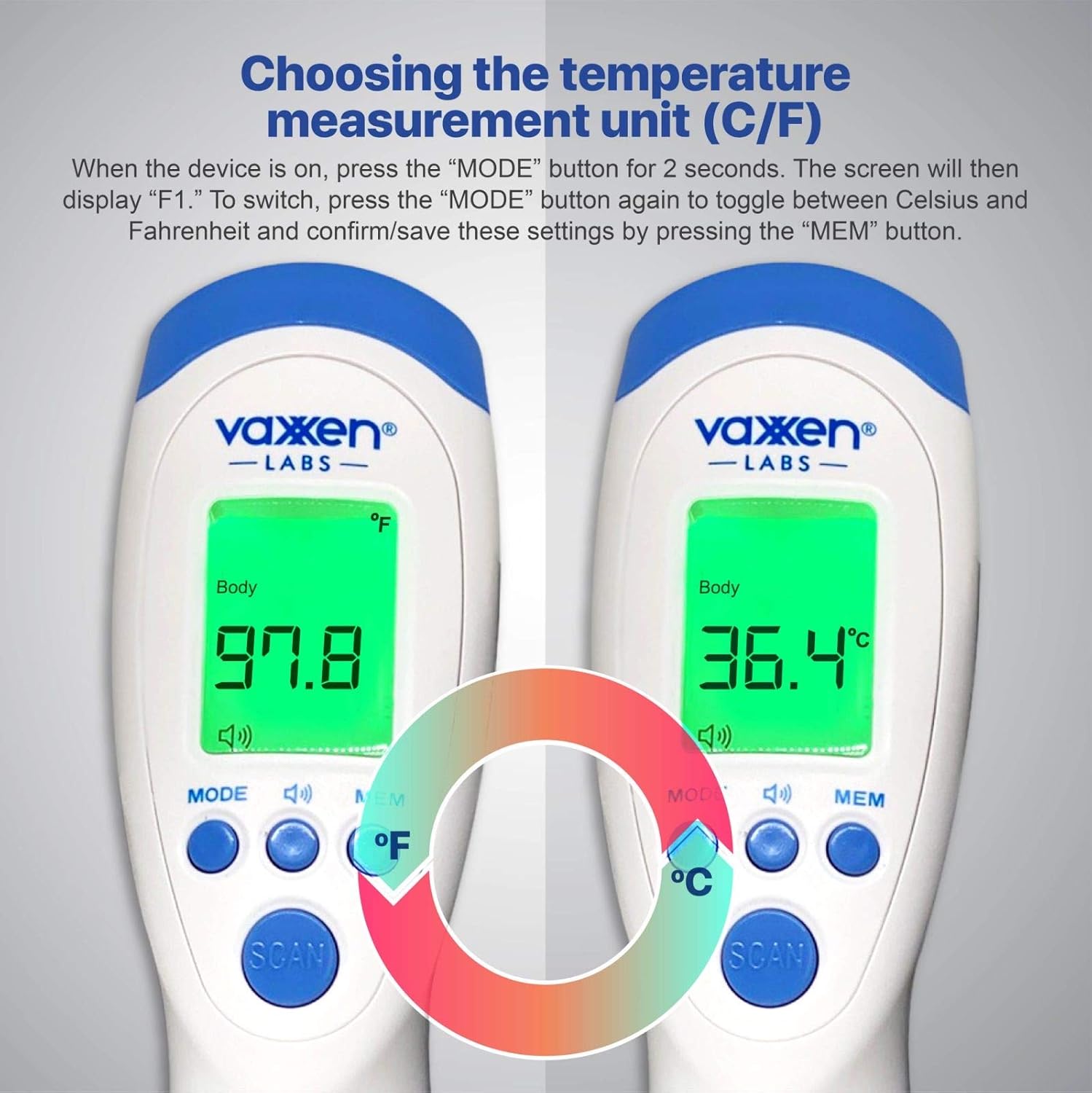 Vaxxen Labs No Touch Infrared Forehead Thermometer - Calibrated Accuracy for Clinical and Medical Use - 1 Second Readings with Auto Power Off – Non Contact Temperature Scanner for Adults, Kids, Baby: Industrial & Scientific