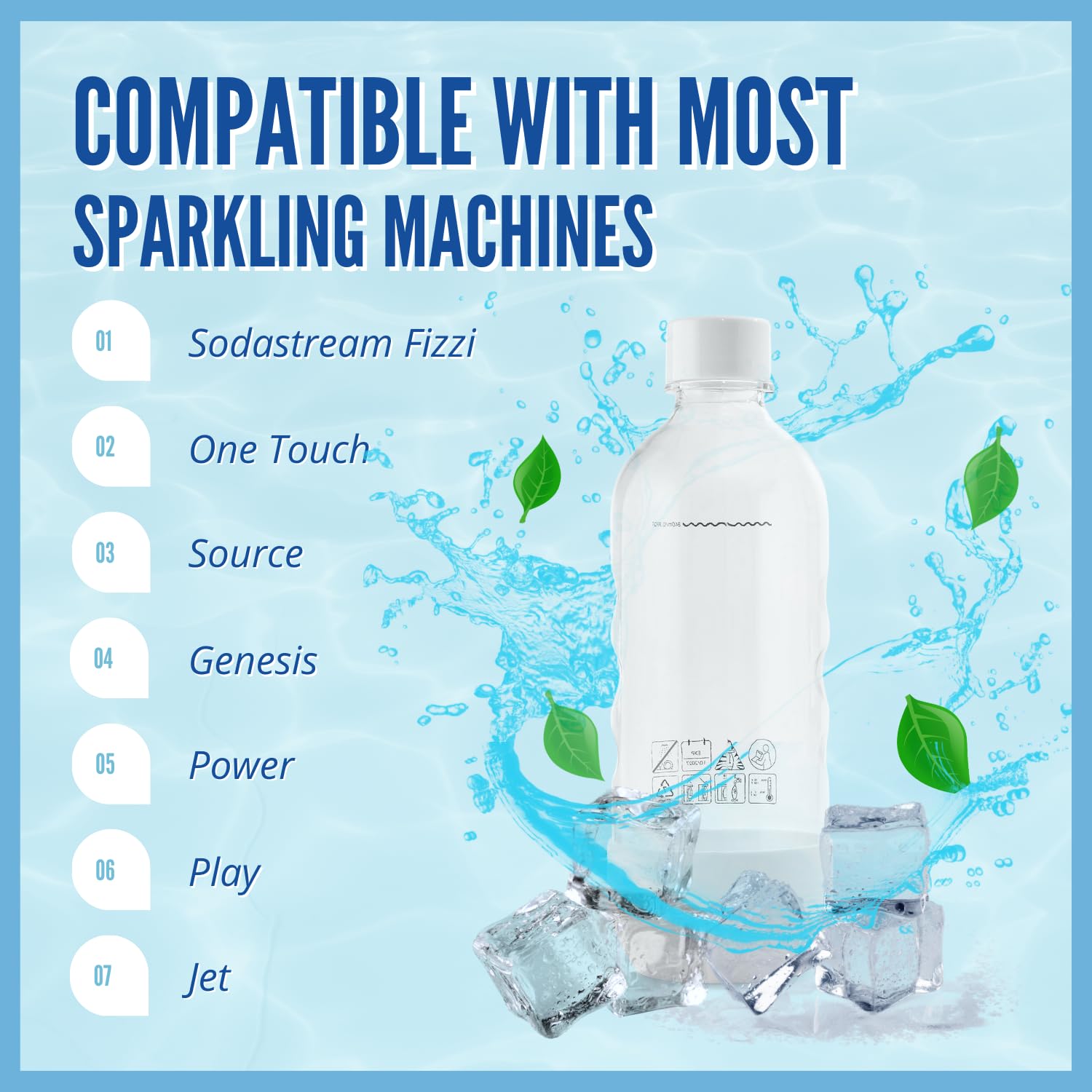 MRX Solutions Replacement Bottles Compatible with SodaStream Sparkling Water Maker 1 Liter (2-Pack, White)