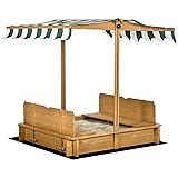 Outsunny Wooden Kids Sandbox with Cover, Children