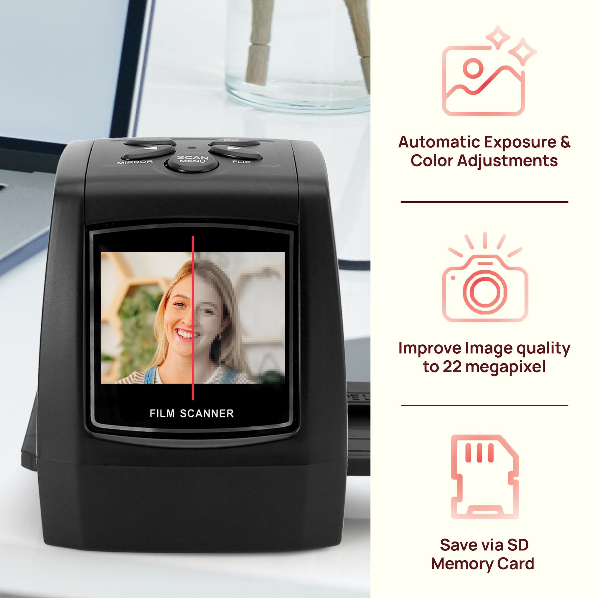Pyle 2.4 Inch Photo Film Scanner Slide Digitizer Digital 35mm Image Converter with TV Output and Built in LCD Display for Image Preview, Black