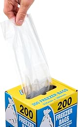 LE CUBE Freezer Bags 200 Medium Food Storage Clear Plastic White Write-on Panel view 2