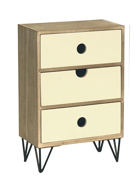 Contemporary Rustic Three Drawer Table Top Cabinet With Wire Legs