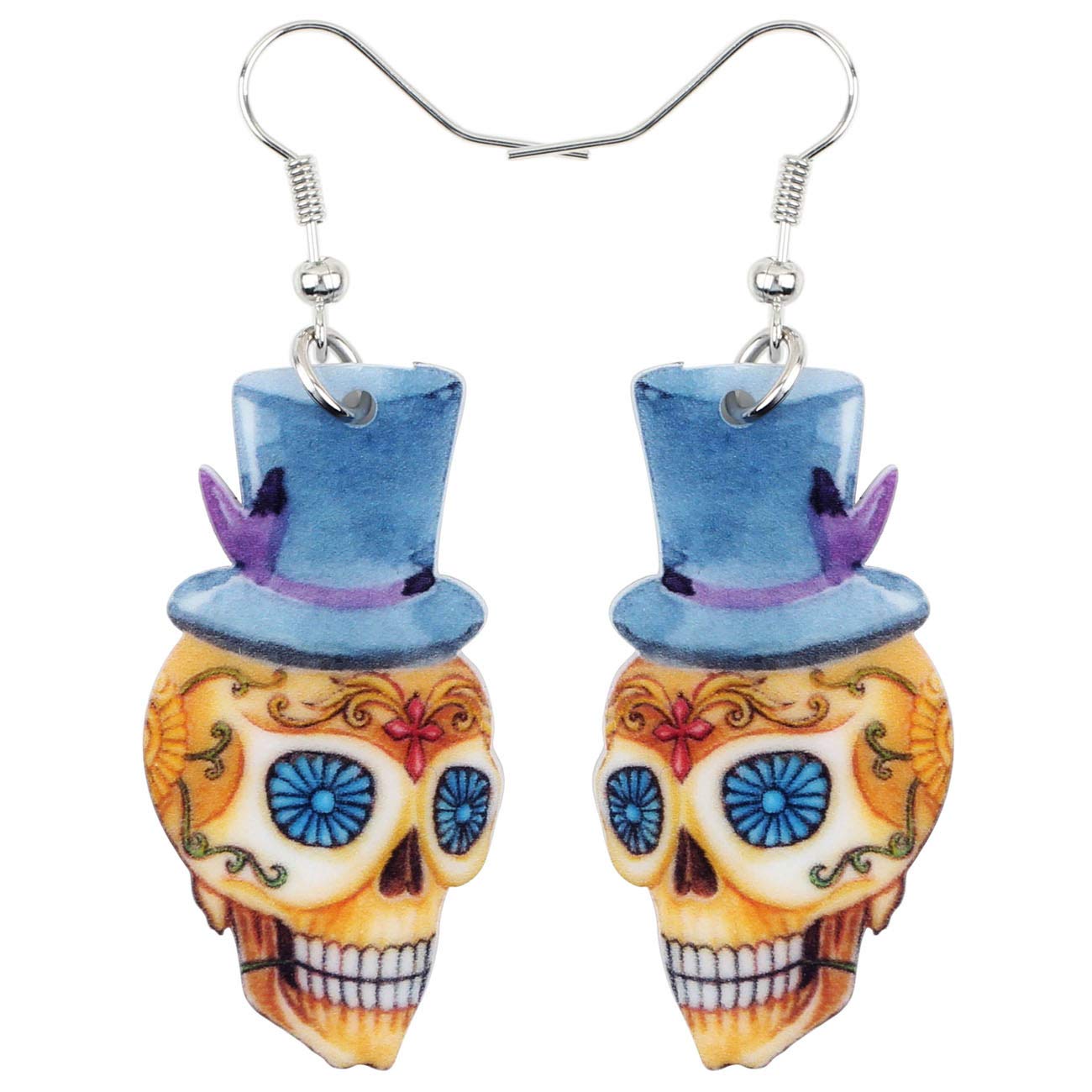 Bonsny Acrylic Drop Dangle Halloween Skeleton Skull Earrings Punk Jewelry For Women Kids Teens Gift (Red)