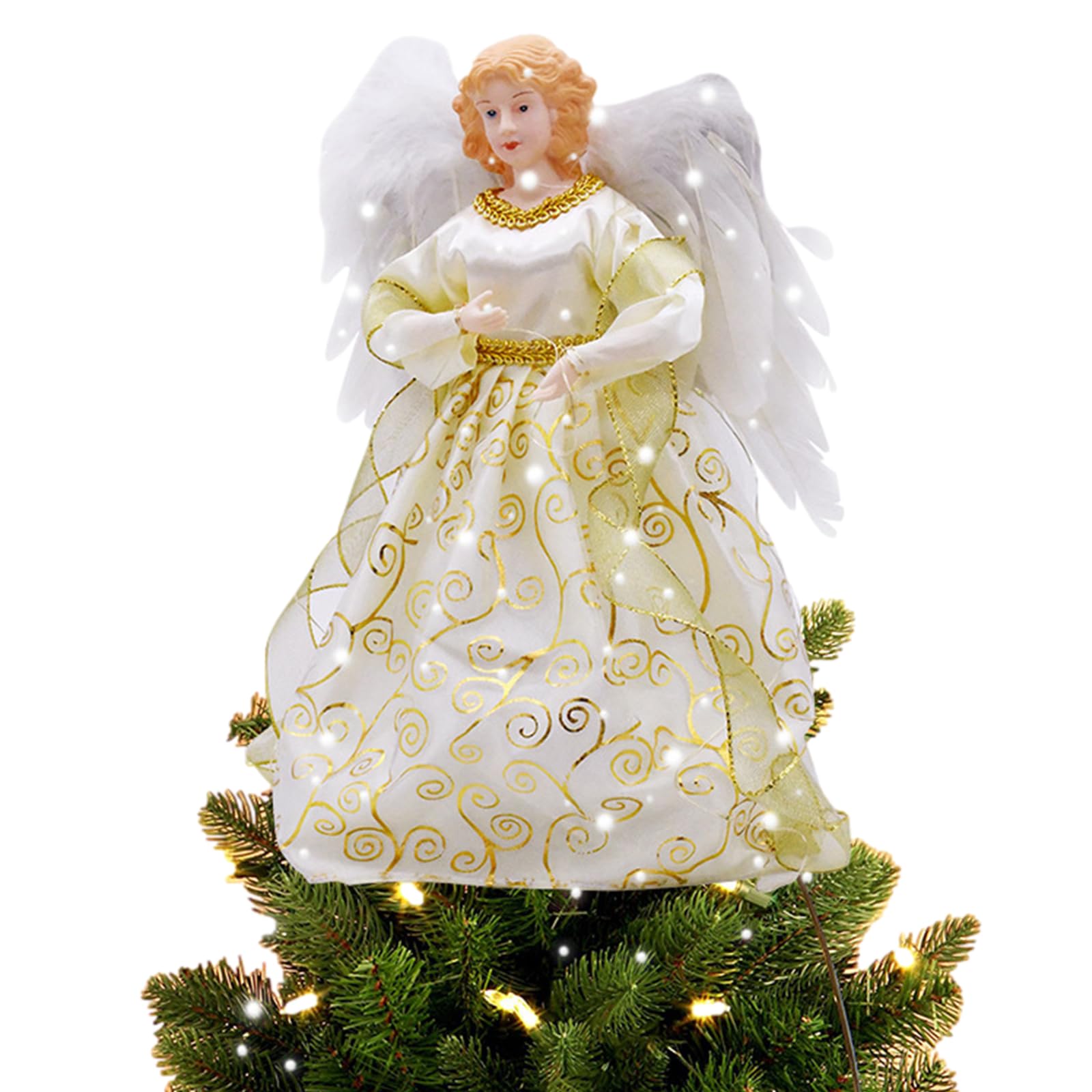 Yallmie 12.6In Christmas Tree Angel Topper, Fabric Fairy for Top of Tree Fairy Topper, Angel Tree Topper Fabric Light Up Christmas Tree Topper for Holiday Party Home (04)