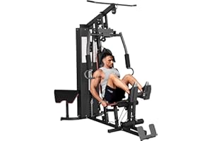 Multifunctional Home Gym Equipment Full Body Workout Machine with 150LB Weight Stack, High Low Pulley System, Leg Press, Butt
