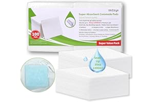VinZolyn Super Absorbent Commode Pads, 100 Pcs, Disposable Bedside Commode & Portable Toilet Liners, High-Capacity Pads for Adult Commode, Bedpan, Camping Potty, Leak-Proof, Odor Control