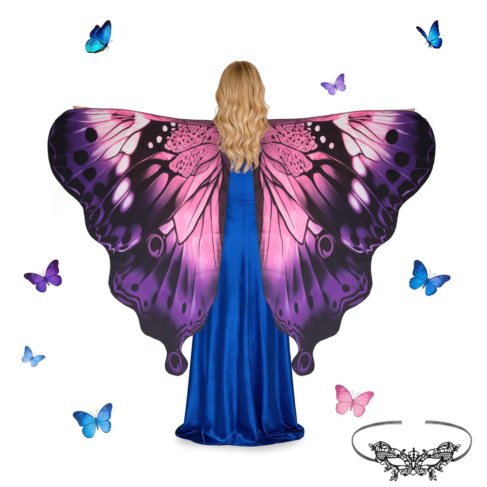 nsihing Women Butterfly Wings Costume,Adults Fairy Wings Fancy, Butterfly Wings Ladies Carnival Costume for Party Dress Up Photo Prop (Big Pink Purple)