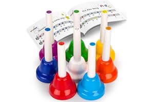 AMOR PRESENT Hand Bells for Kids,Toddler Musical Instruments 8 Notes Diatonic Colorful Handbells Set with 20 Songbooks Toddler Music Toys Stocking Stuffers