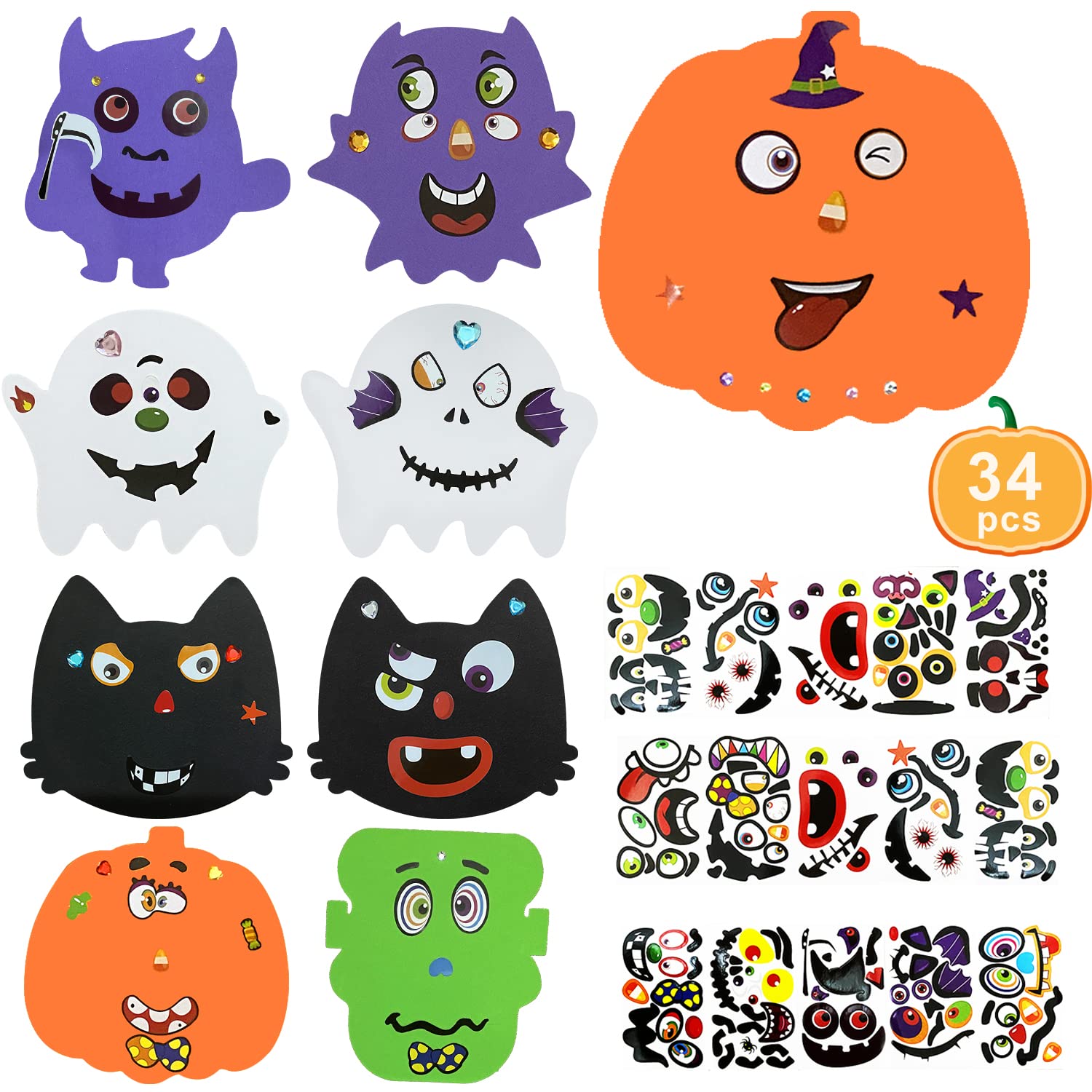 Photo 1 of Taocco 34 PCS Halloween Craft Kits for Kids Halloween Foam Pumpkin Craft Kit and Pumpkin Stickers for Kids DIY Craft Party Trick or Treat Party Favors Decorations