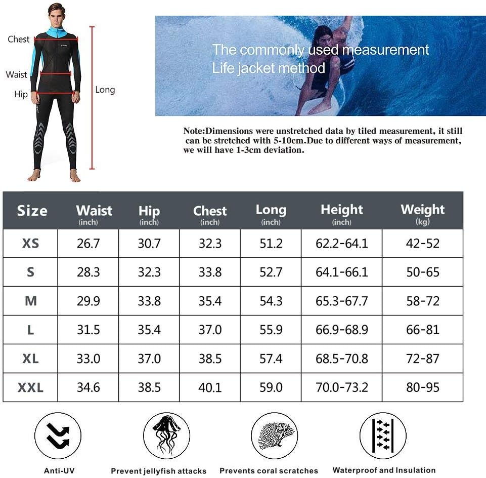 Full Body Scuba Rash Guard Dive Skin UV Swimwear Sport Skins for Men Women, Long Sleeve One Piece Front Zipper Diving Wetsuit for Surfing Swimming Snorkeling Canoeing : Sports & Outdoors
