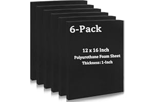 APOCHON 6 Pcs Polyurethane Foam Sheet, 16 x 12 x 1 inch Cuttable Foam Inserts for Cases, Packing Foam Pads for Toolbox Camera Storage and Crafts - Black Pick Pluck Foam