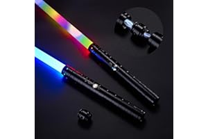 SANCO Metal Hilt Dueling Light Up Sabers - 2 Packs RGB 15 Colors Type-C Rechargeable Power Swords with 31 Light Effects & Motion-Sensing FX, Glowing Toys for Halloween Cosplay, Gifts for Kids & Adults