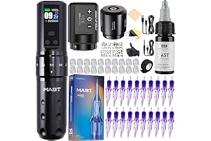 MAST TATTOO Mast Fold2 Pro Tattoo Kit, Cordless Complete Tattoo Gun Machine Kit, 2 Batteries 2000mAh Power Supply for Long Time, Needles Cartridges Black Tattoo Ink Kit (Black)