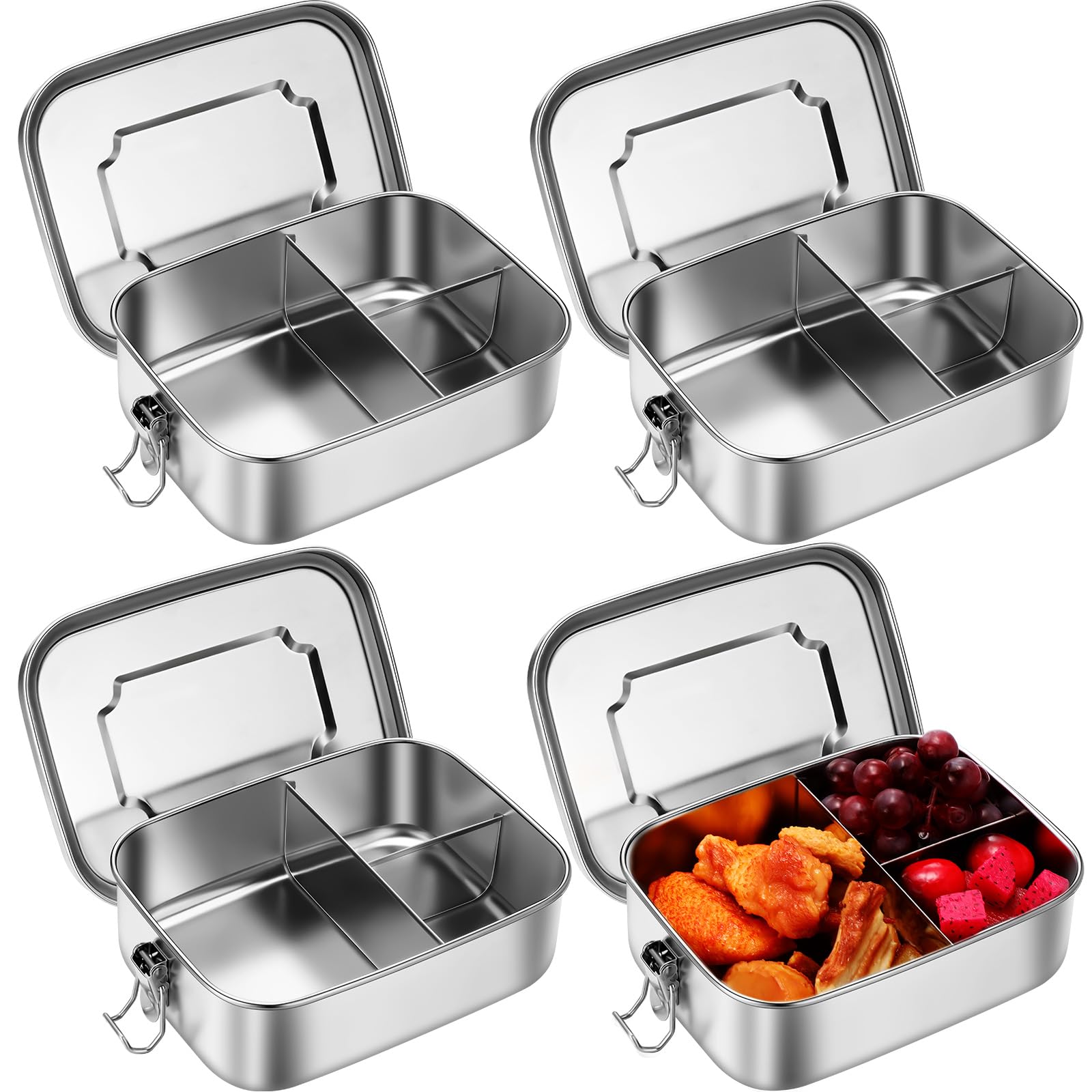 Photo 1 of Funnymoom 4 Pcs Stainless Steel Metal Bento 40 oz Leak Proof Metal Lunch Container 3 Compartment Packing Box Sandwich Container Bento Snack Box for Work Travel Adults