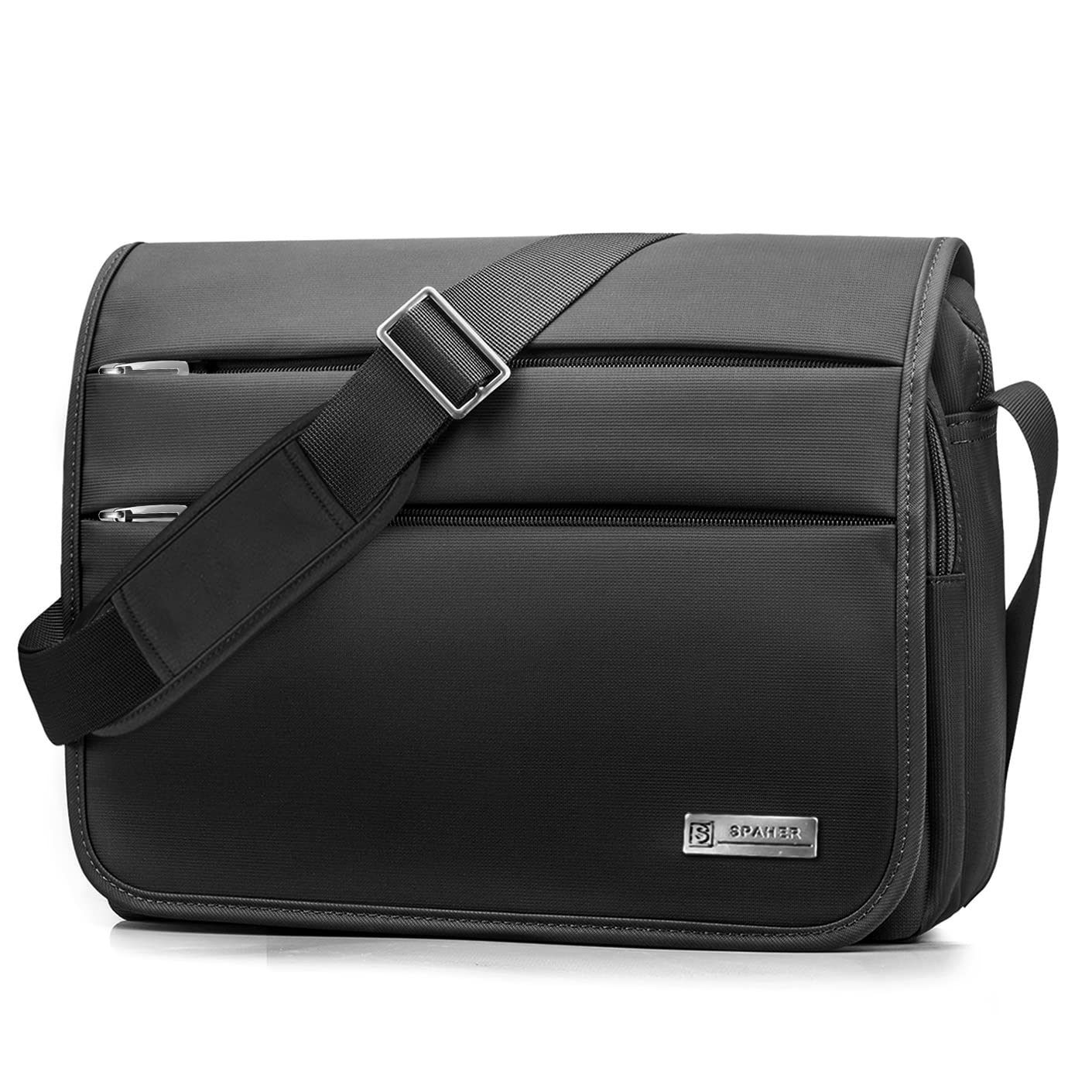 SPAHER Mens Shoulder Bag Laptop Briefcase Work Messenger Business Office Crossbody Bag Waterproof for Notebook Black