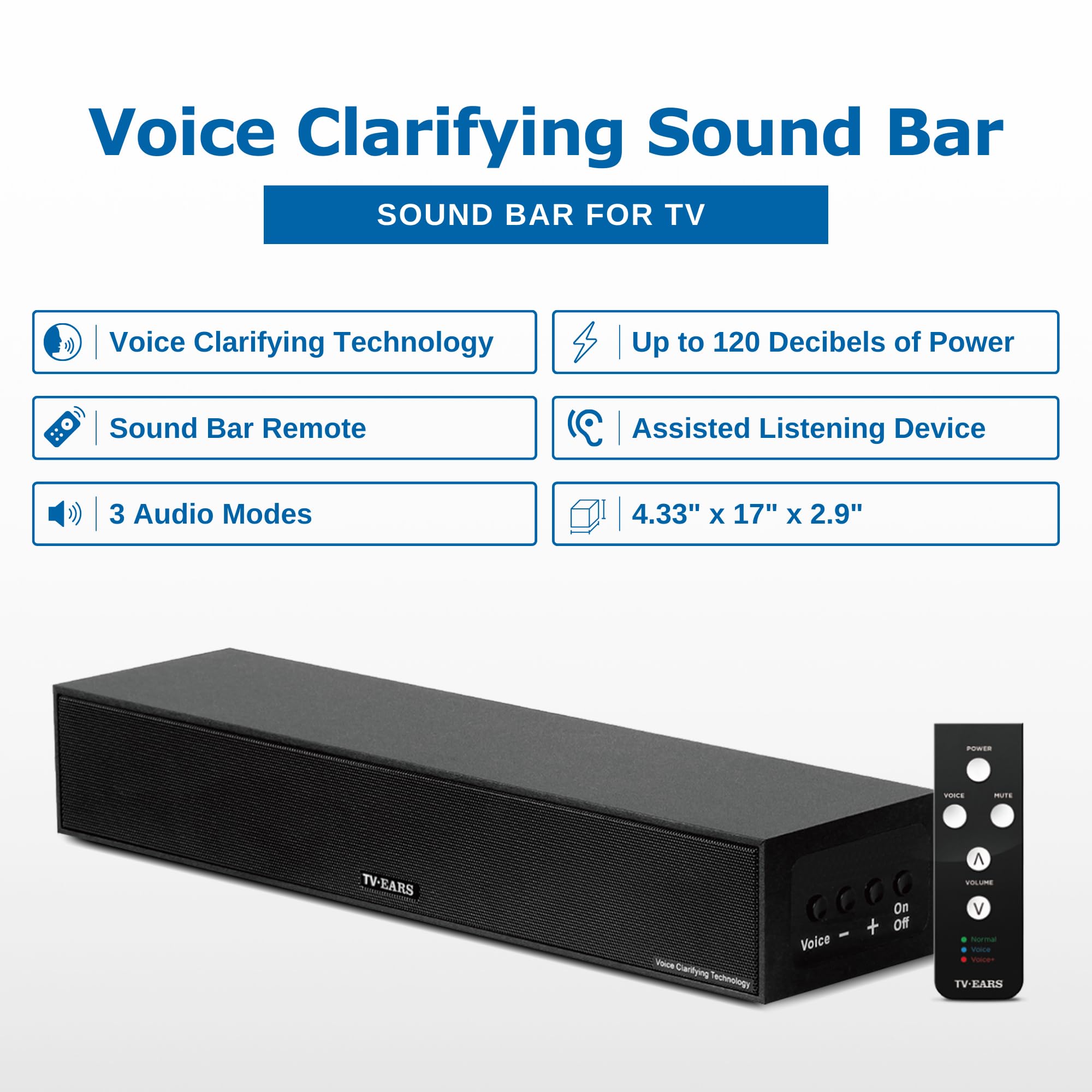 TV · EARS Sound Bar for TV, Voice Clarifying, Long Range Television Speakers, 17