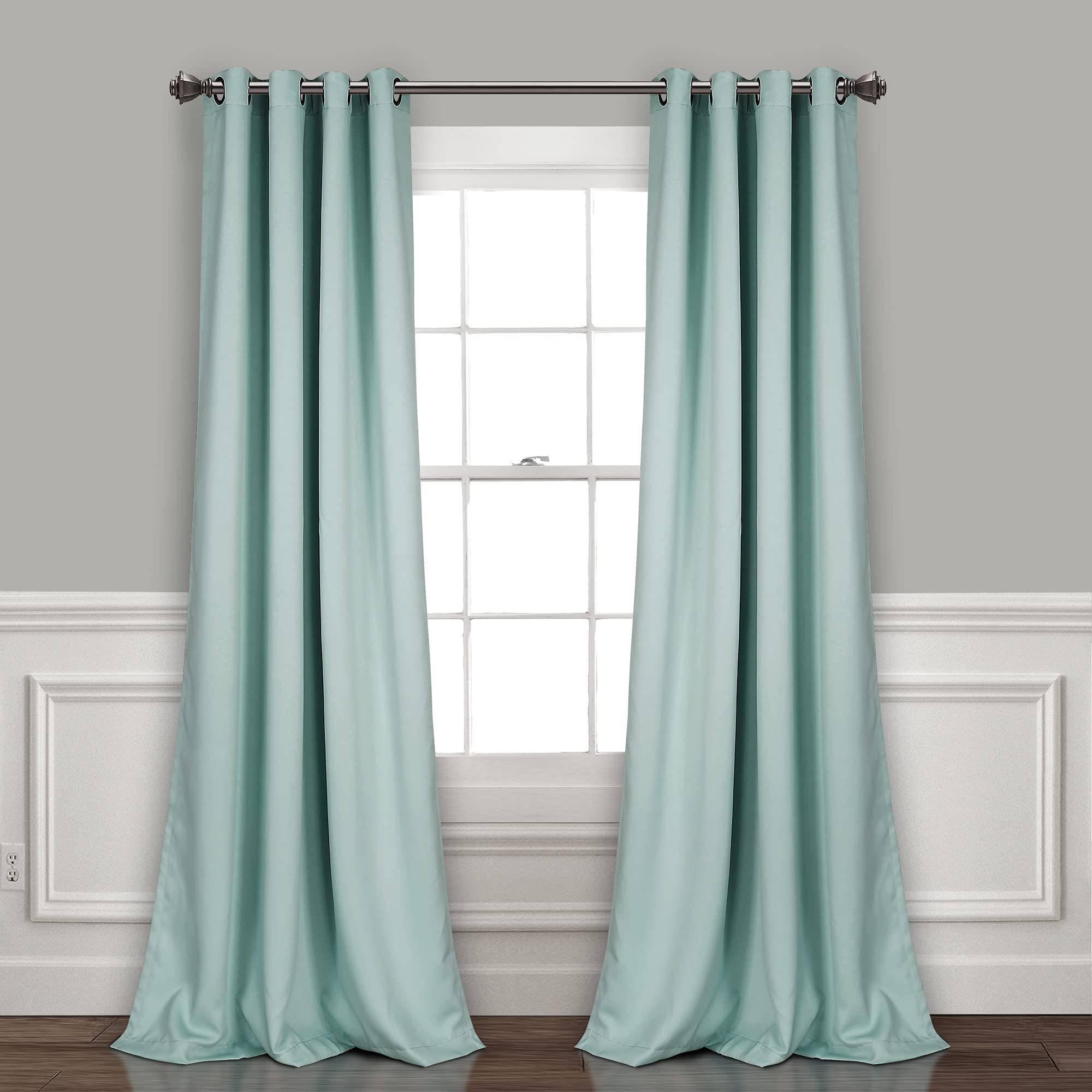Lush Decor Insulated Grommet Blackout Window Curtain Panels, Pair, 52" W x 84" L, Blue - Classic Modern Design - Chic Window Decor - Long Curtains For Living Room, Bedroom, Or Dining Room Image