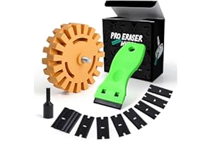 FOSHIO Eraser Wheel for Drill, Decal Remover Wheel with Adapter, Razor Blade Scraper with 10pcs Plastic Razor Blades, Rubber Tool Kit for Remove Vinyl, Decal, Adhesive, Residue, Tape (Style 1)