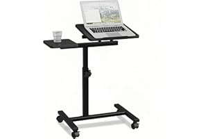 JXINONT Overbed Table, Adjustable Laptop Stand, Computer Workstation Desk, Adjustable Tray Table for Laptop Bed Sofa Side Table